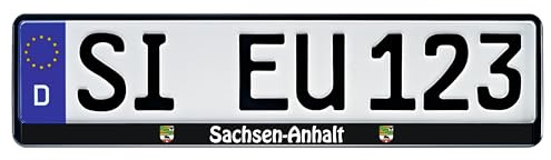 1 Paar Kennzeichenhalter schwarz mit Bundesland Motiv Wappen Bedruckt Kennzeichenhalterung Kennzeichenrahmen (Sachsen-Anhalt)