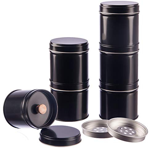 Rimoco 12er Pack Gewürzdosen schwarz stapelbar mit extra Aromadeckel inkl. 6 Etiketten + 2 Streueinsätze | Höhe: je ca. 6,5 cm, Ø je ca. 6,6 cm | BPA-frei und lebensmittelecht