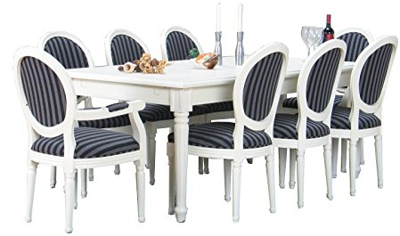 Moebelnet Barock, 11-Teilige Essgruppe Rokoko, antik Weiss, inkl. 1 x Zusatzplatte