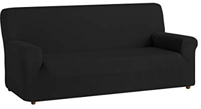 Textilhome Sofa Überzug 4 Sitzer – Moderner Jacquard Sofabezug, Elastische Couch Überzug Sofahusse, Schutz für Hunde & Haustiere, Sofa Cover 240-270 cm. Schwarz