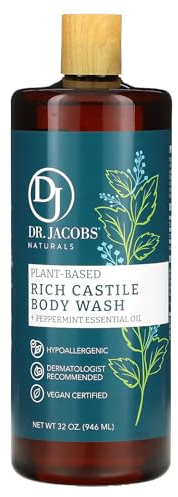 Dr. Jacobs Naturals Pure Castile Liquid Soap - No Palm Oil and NON-GMO - Natural Face and Body Wash, 32 oz. - Free of Parabens, Sulfates, Synthetics, Gltuen, Peppermint 32 oz.