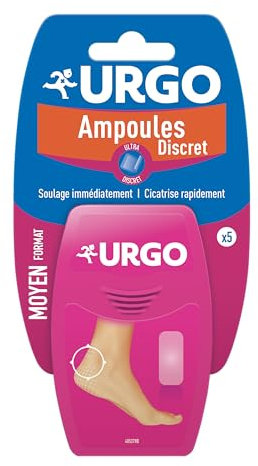 Urgo - Traitement Ampoules - Pansement hydrocolloïde - Moyen format Résistant à l'eau - x5 pansements, M