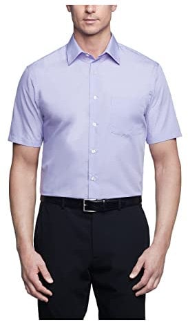 Van Heusen Men's Short Sleeve Dress Shirt Regular Fit Poplin Solid, Lavender, 16 Neck