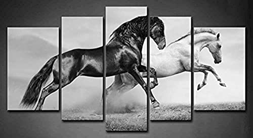 First Wall Art - Pferd Leinwand Bilder Tiere Wandbild Poster 5 Panel Modern Dekorationen Für das Wohnzimmer,Büro,Küche,Badezimmer,Schlafzimmer