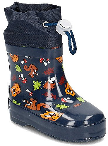 Playshoes Stivali In Gomma Foderati A Semialbero, Stivali In Gomma Foderati A Semialbero Unisex - Bambini e ragazzi, Animali Della Foresta Blu Marino, 19 EU