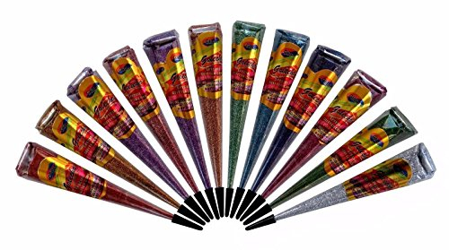12x Golecha Multifarben Glitzer Kegel für Hautdekoration (300g) 12 Farben - Gold, Silber, Rot, Grün, Lila, Blau, Purple usw.