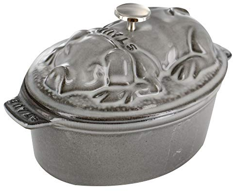 Staub Cast Iron 1-qt Pig Cocotte - Graphite Grey, Made in France