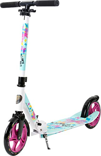 STAR SCOOTER Aluminium Kickscooter Roller Kinderroller Tretroller für Jungen und Mädchen ab 6-7 Jahre | Big 205mm Wheel mit XXL Trittbrett Scooter für Kinder und Erwachsene | Weiß & Türkis