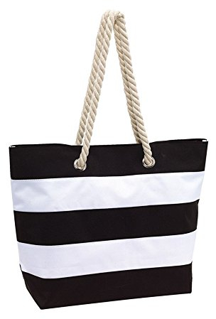 Preiswert&Gut Strandtasche Damentasche schwarz 2 Kordel Henkel aus Baumwolle mit Metallösen