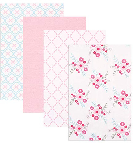 Luvable Friends Unisex Baby Cotton Flannel Receiving Blankets, Floral 4-Pack, One Size