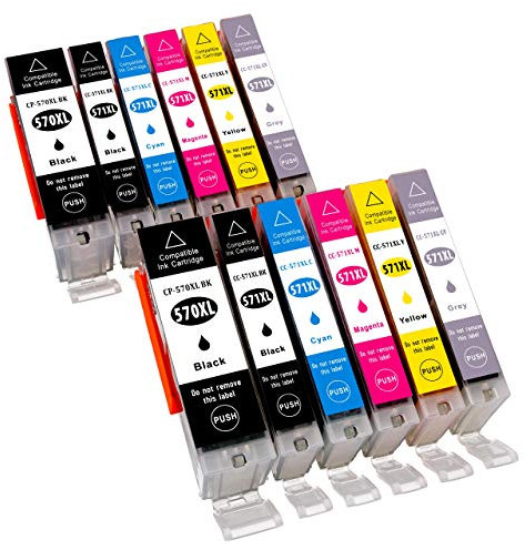 ESMOnline 12 komp. XL Druckerpatronen zu Canon Pixma PGI 570 CLI 571 MG7750 MG7751 MG7752 MG7753 TS8050 TS8051 TS8052 TS8053 TS9050 TS9055 Serie mit Grau