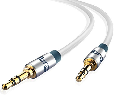 IBRA Aux Cable 1.5M 3.5mm Stereo Pro Auxiliary Audio Cable - for Beats Headphones Apple iPod iPhone iPad Samsung LG Smartphone MP3 Player Home/Car etc White