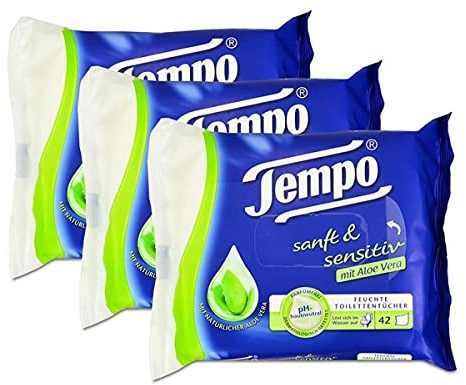 Tempo Feuchte Toilettentücher sanft & sensitiv Nachfüllpackung, 3er Pack (3 x 42 Tücher)