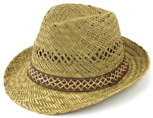 Hawkins Hats Stroh Filzhut Hut mit Gitter Band Sun Sommer Krempe - Natürlich, 58cm