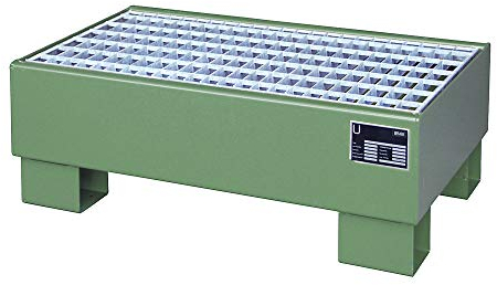 Bauer Kleingebinde-Auffangwanne, BxLxH 500x800x290 mm, Auff.vol. 61 l, mit Gitterrost, 2x60L-Fass, lackier t RAL 6011 resedagrün