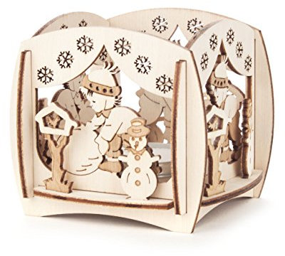 Teelicht-Halter Kirche und Kurrende, Laubsäge-Arbeit aus Holz von DREGENO SEIFFEN – Original erzgebirgische Handarbeit, stimmungsvolle Weihnachts-Dekoration