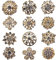 keland 12pcs Mix Set Crystal Button Broschen Schals Schnalle Floriated Brosche Strass Corsage Bouquet Kit Großhandel Lot (Gold)