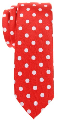 Retreez Herren Schmale Gewebte Krawatte Klassische Punktmuster 5 cm - rot mit weiß punkten