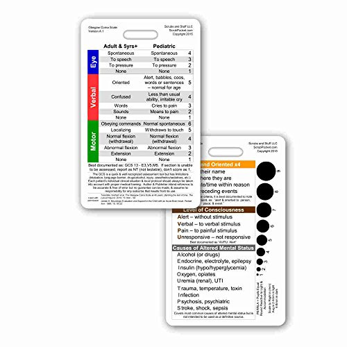 Glasgow Coma Scale (GCS) Vertical Reference Badge ID Card (1 Card) by Scrubs and Stuff LLC