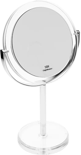Fantasia Makeup Spiegel rund - zweiseitig, normal und 10-fache Vergrößerung, Schminkspiegel freistehend Ø 16cm, Höhe: 30,5cm, Acryl Kosmetikspiegel