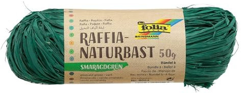 folia 9054 - Raffia Naturbast smaragdgrün, 1 Bündel mit 50 g, Schnur aus natürlichem Strohgemisch, ideal zum Basteln, zur Dekoration oder für Gestecke, Sträuße und andere floristische Arbeiten