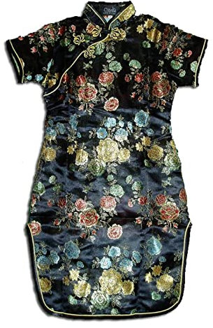 Cinda Filles Satin Robe Chinoise Noir 2-3 Ans