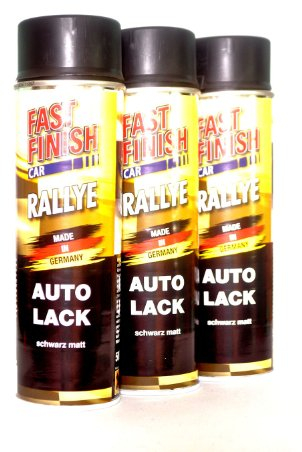 3x 500 ml FAST FINISH Rallye Autolack Lackspray Schwarz Matt Spraydose 292828