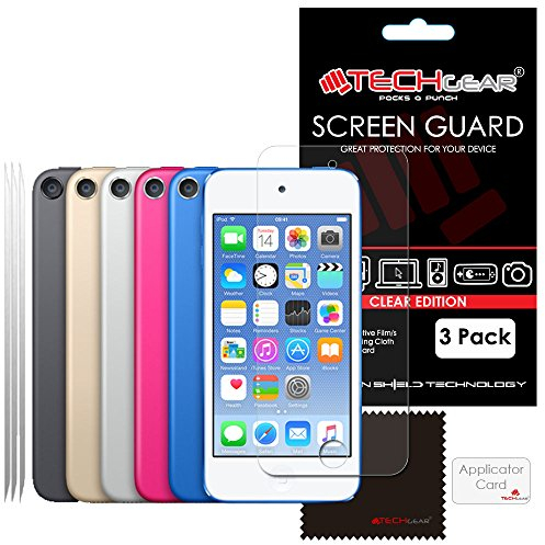 TECHGEAR [3 Stück Displayschutz für iPod Touch 7 2019 Touch 6 (7. 6. Gen) [16GB 32GB 64GB 128GB] - Ultra Klare Schutzfolie für iPod Touch 7 und 6 - mit Reinigungstuch + Applikationskarte