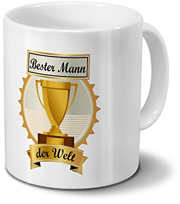 printplanet Tasse mit Namen Bester Mann der Welt - Motiv Pokal - Namenstasse, Kaffeebecher, Mug, Becher, Kaffeetasse - Farbe Weiß