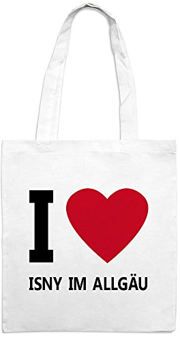 Jutebeutel mit Stadtnamen Isny im Allgäu - Motiv I Love - Farbe weiß - Stoffbeutel, Jutesack, Hipster, Beutel