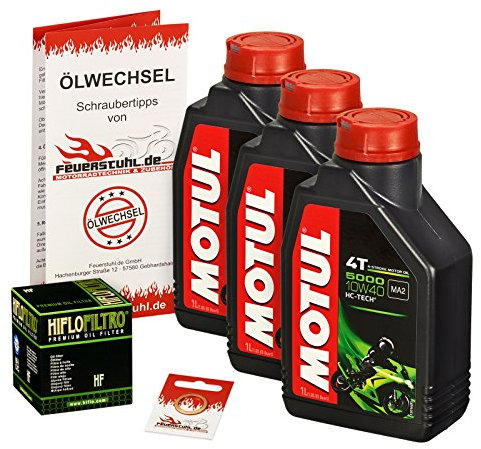 Motul 10W-40 Öl + HiFlo Ölfilter für Suzuki SV 1000 /S/SE, 03-05, BX - Ölwechselset inkl. Motoröl, Filter, Dichtring