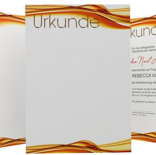 „Premium“ Urkundenpapier DIN A4 190g 15 Blatt Gold Design – beidseitig bedruckt – inkl. Textvorlagen zum Download