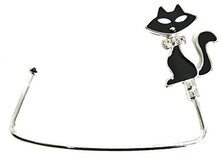 Glamour Girlz Womens Sparkly Crystal Diamante Rhinestone Purse Shoulder Crossbody Tote Bag Handbag Portable Instant Hanging Hanger Hook for Desks Tables Birthday Christmas Gift Black Kitten Cat