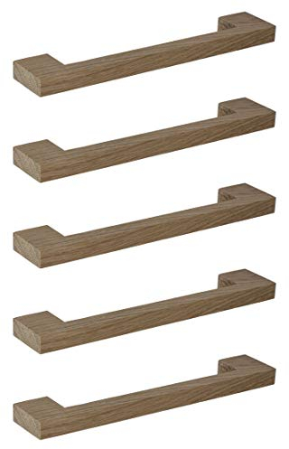 GedoTec Möbelgriff Holz Bügelgriff Eiche Schrankgriff eckig - CONIS | Türgriff für Küchen-Schrank & Möbel | Holzgriff BA 160 mm | Küchengriff echt natur | 5 Stück - Schubladen-Griff inkl. Schrauben