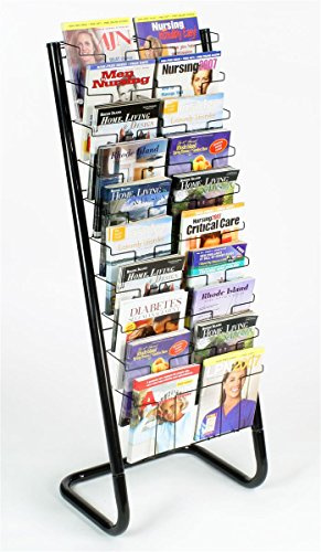 Displays2go Floor-Standing Wire Magazine Rack, 20 Pockets, Black