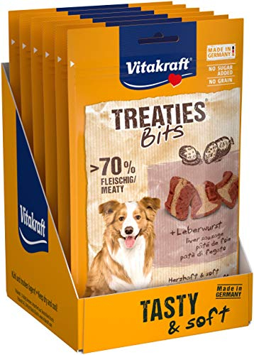 Vitakraft Treaties bits, golosinas para Perros, Snack Blando para Perros Relleno de Salchicha de hígado, golosinas de adiestramiento para Perros, sin azúcar añadido (1x 120g)
