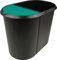 helit H6103994 - Papierkorb „the double“, 20 Liter/9 Liter, oval, umlaufender Griffrand, schwarz / grün, Mülleimer 2 Fächer