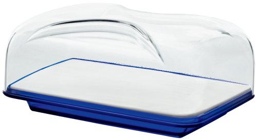 GUZZINI 27010068 Cloche à Fromage Rectangulaire Bleu Cobalt Transparent 11,5 x 25,5 x 18 cm