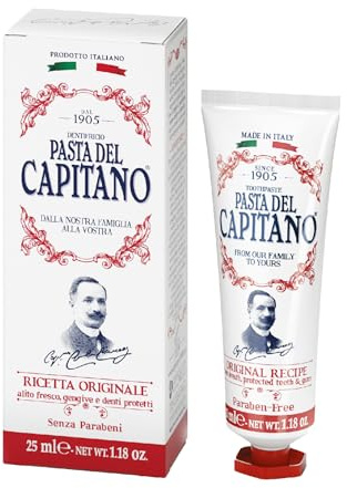 Pasta del Capitano 1905, Originalrezept Zahnpasta, für ein sicheres und duftendes Lächeln, Unverkennbarer Geschmack mit Nelkenblättern, Krauseminze und Zimt, 100% Made in Italy, 25 ml Tube