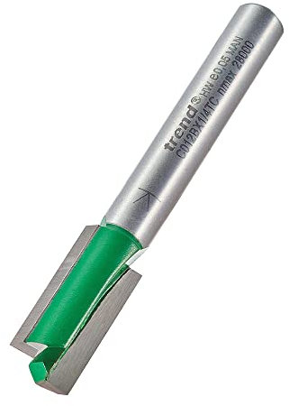 Trend CraftPro Straight Two Flute Router Cutter Bit, 1/4 Inch Shank, 9mm Cut Diameter & 19mm Cut Length, Tungsten Carbide Tipped, C012BX1/4TC