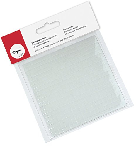 Rayher Hobby 3337200 3D-Klebeplättchen, Plättchengröße: 5 x 5 mm, 2 mm stark, auf 100 x 100 x 2 mm Platte, quadratisch, beidseitig klebend, säurefrei