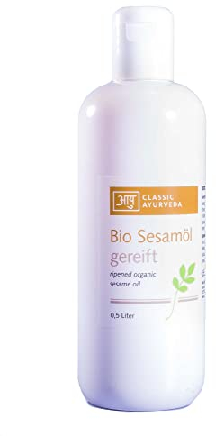 Classic Ayurveda Massageöl Öl – Gereiftes Bio Sesamöl (500 ml), neutral & intim geeignet, reines Ayurveda Öl für die tägliche Massage & Pflege
