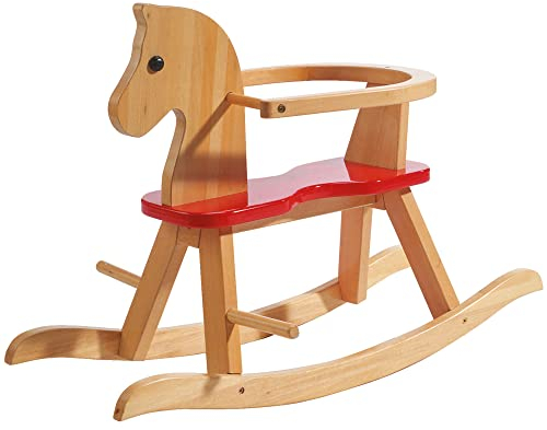 roba Schaukelpferd, Schaukeltier Massivholz natur rot, Schaukelstuhl mitwachsend für Babys und Kleinkinder durch abnehmbaren Schutzring, (1er Pack)