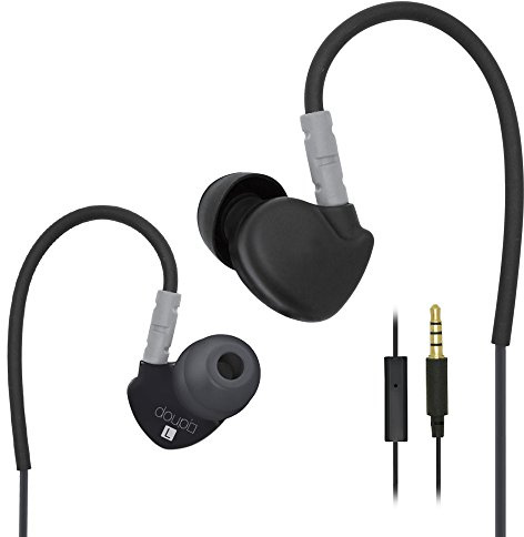 doupi Sport In-Ear Headset with Microphone Control, Earphones with Memory Wire Design Headphones Earpods Earpads, black/gray
