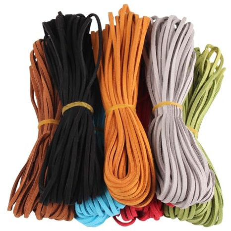 Candygirl 7 Rouleaux de Cordon en Cuir, 3 mm x 9,2 m, Cordon en Cuir suédé pour Bricolage, Bracelet, Collier, Fabrication de Bijoux, tenture Murale (7 Couleurs)