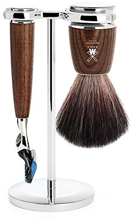 MÜHLE Rasierset - Rytmo Serie - Black Fibre - kompatibel mit Gillette-Klingen - Eschenholz dunkel