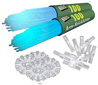 KNIXS 200x Arm-Knicklichter Blau leuchtend inkl. 200 x 3D-Verbinder und je 4 x Ballverbinder und 7-Lochverbinder für Party, Festival, Geburtstag oder als Dekoration, geprüfte Markenqualität