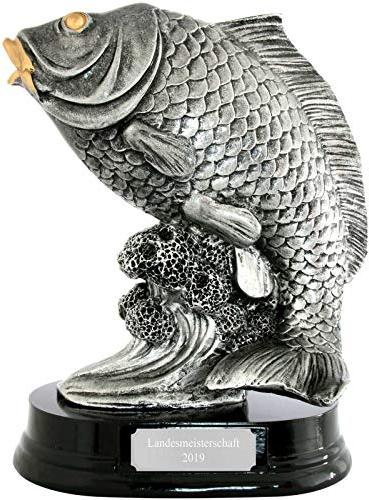 Angler Angeln Pokal Trophäe Fisch, Karpfen mit Sockel 37 cm hoch mit Gravur