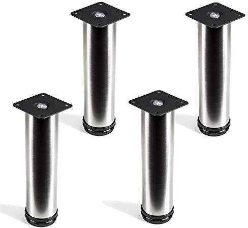 Set de 4 x SO-TECH® Pied de meuble Jim Ajustable ACIER AFFINÉ Ø 50 mm Hauteur 200 mm Capacité de levage très haute