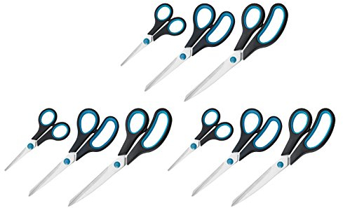 Westcott N-90027 00-I Schere Easy Grip Set rostfrei, 13/21/25 cm, 9 Stück, blau/schwarz